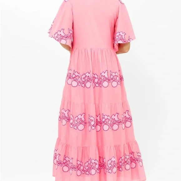Oliphant Pink Maxi Dress with Dark Pink Embroidery - Picture 4 of 6
